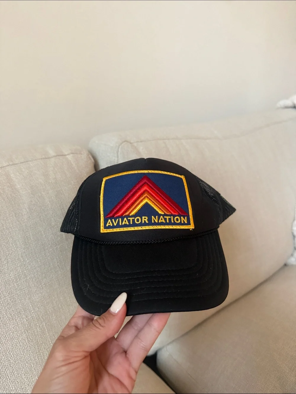 Aviator Nation Black Hat with Yellow-Edged Red & Blue Patch